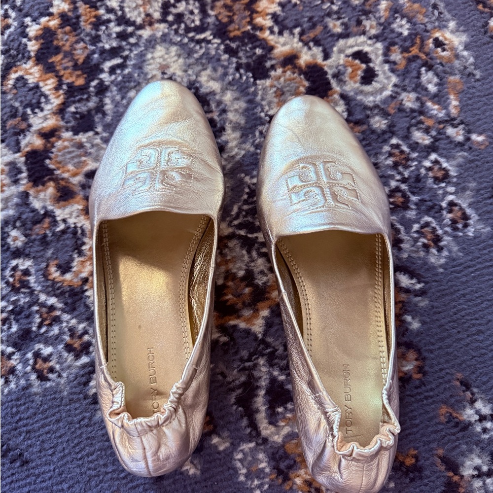 Tory Burch Metallic Gold Smoking Slipper Loafer
